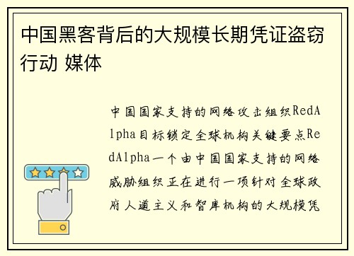 中国黑客背后的大规模长期凭证盗窃行动 媒体